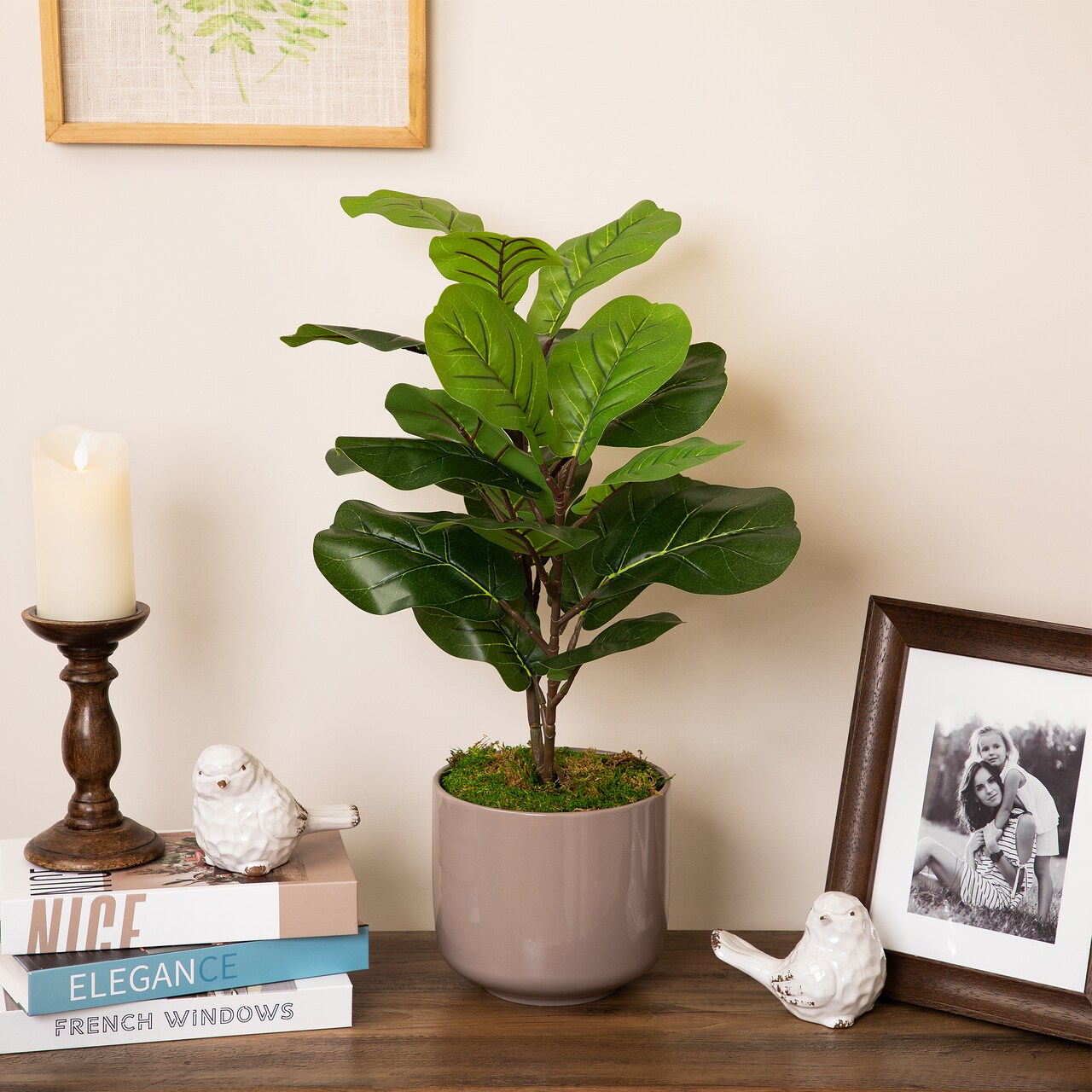 Northlight Two-Tone Fiddle Leaf Fig Artificial Potted Plant - 26" - Green